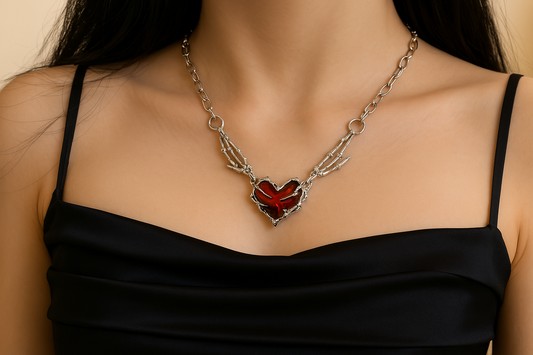 Skeleton Chain with Burgundy Heart Pendant
Necklace