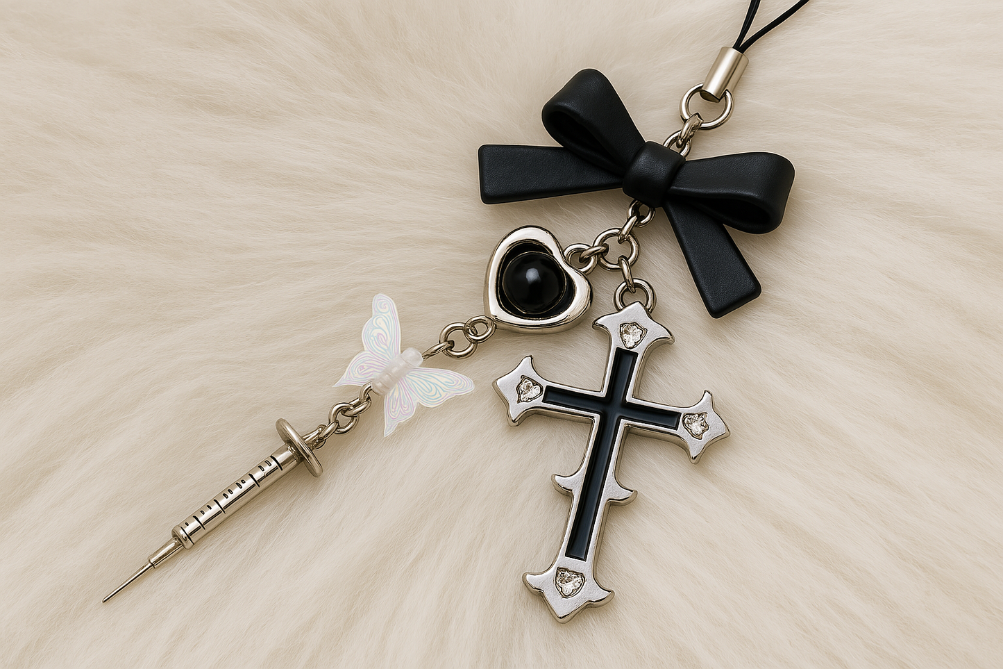 Cross and butterfly key ring