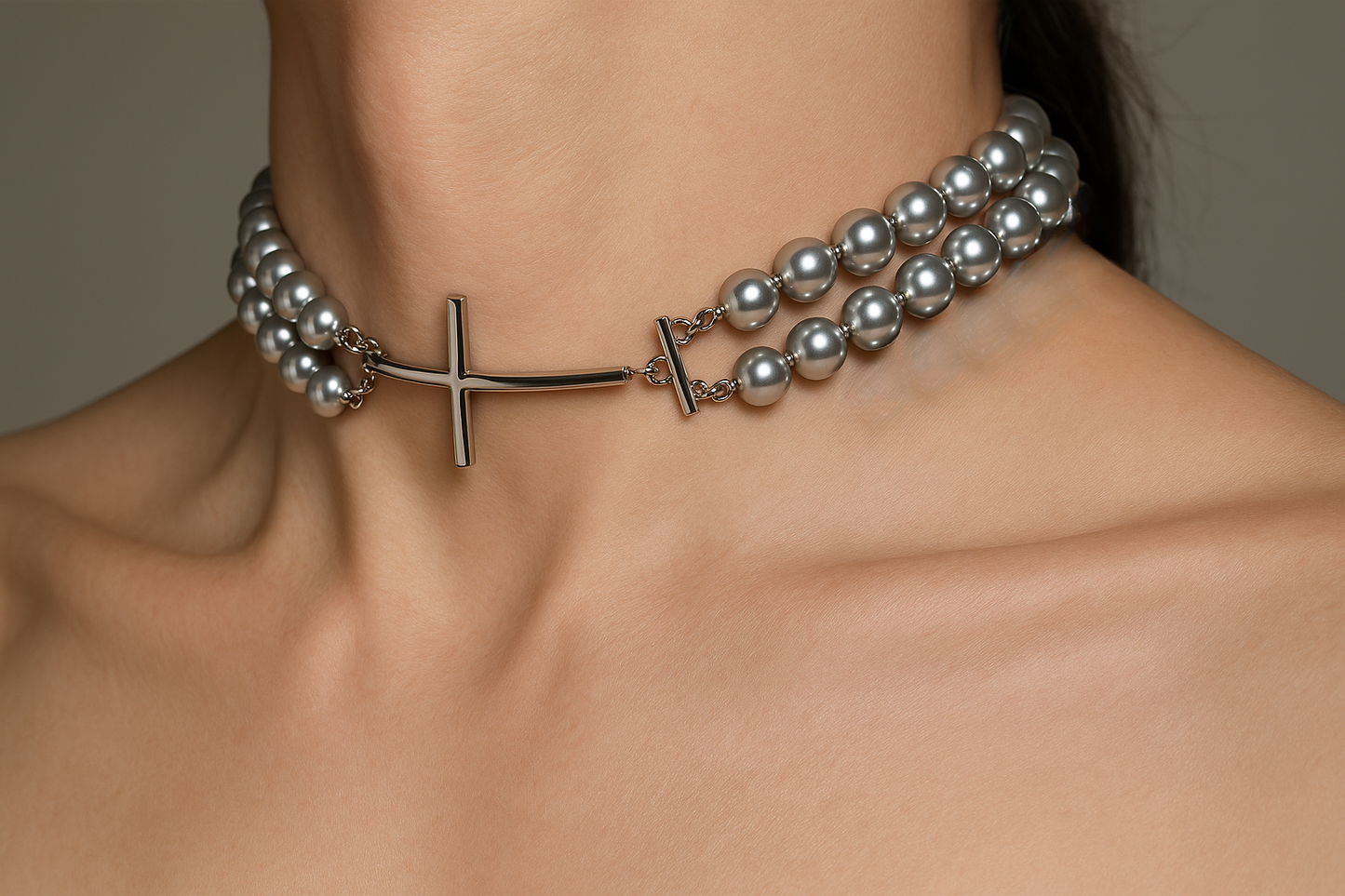 Pearl necklace with a cross ( two colors)