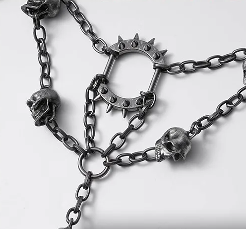 Skull Studded Neo-Gothic Necklace – Unisex Statement Jewelry