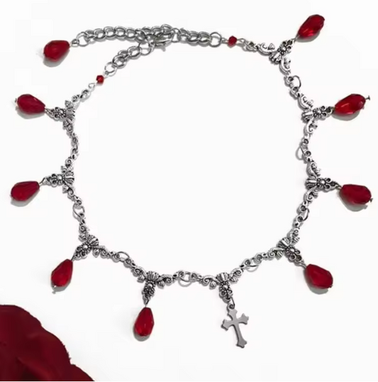 Gothic Cross & Blood Drop Choker 🕯️