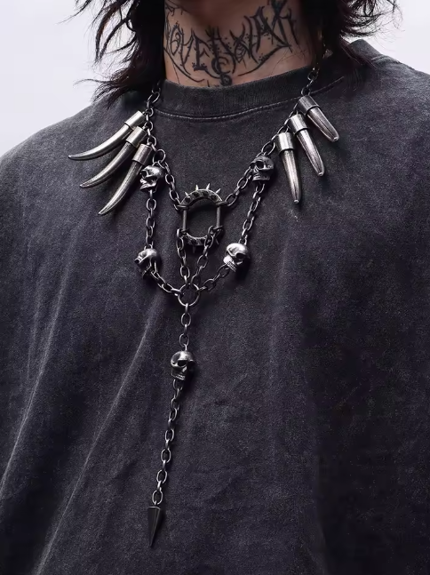 Skull Studded Neo-Gothic Necklace – Unisex Statement Jewelry