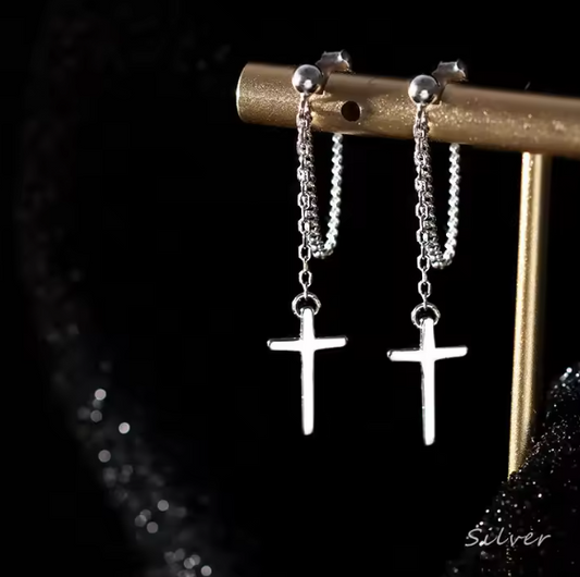 Cross chain earrings