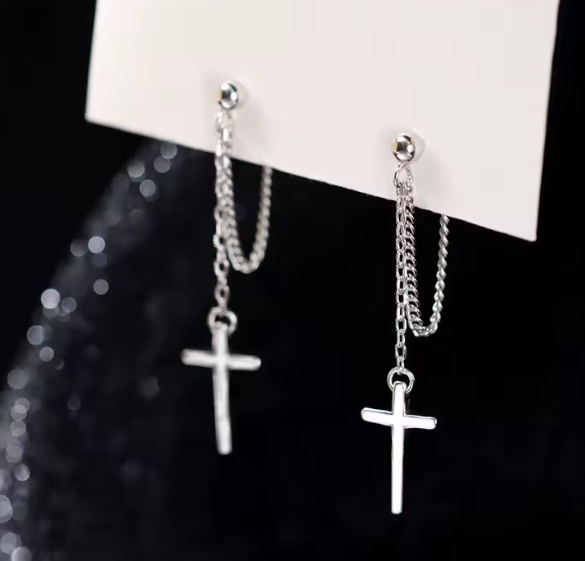 Cross chain earrings