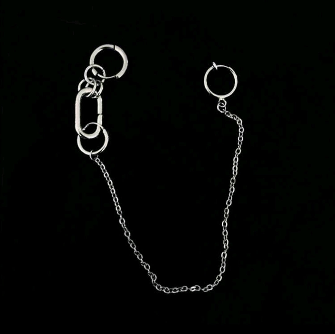 Punk connected chain lip and earring (silver)