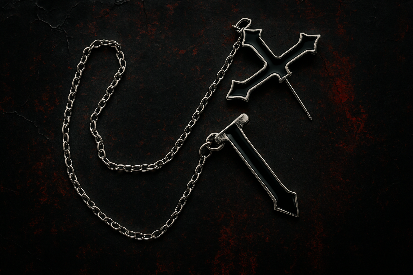 Punk cross earring with chain