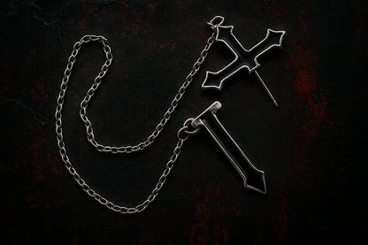 Punk cross earring with chain