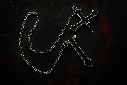 Punk cross earring with chain