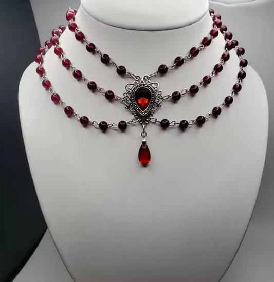 NEW COLLECTION : Victorian necklace with intense red pendant