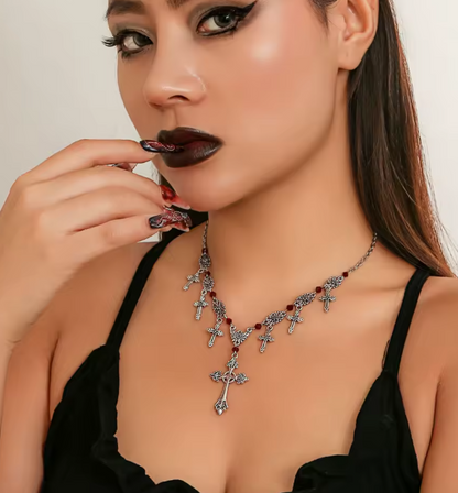 Aurora Collection : Gothic Cross Necklace with burgundy Beads ✝️