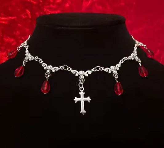 Gothic Cross & Blood Drop Choker 🕯️