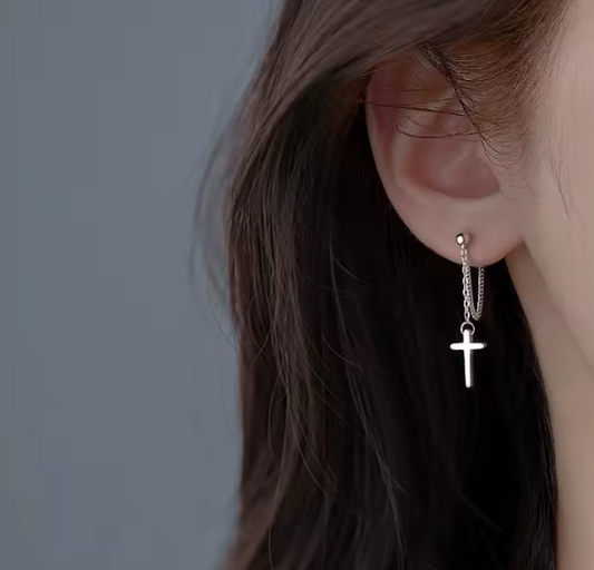 Cross chain earrings