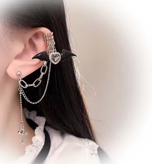Grunge Bat heart with cross pendant